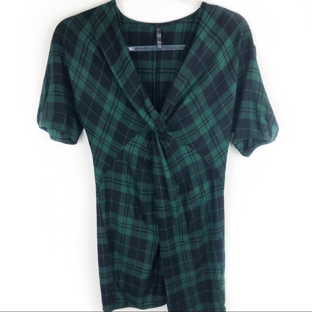 Zara- trf collection plaid front slit tunic top XS